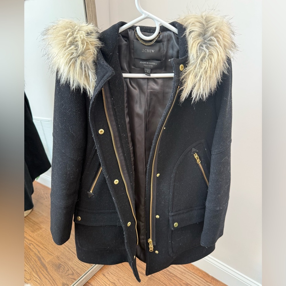 J. Crew Black Jacket with Fur Trim